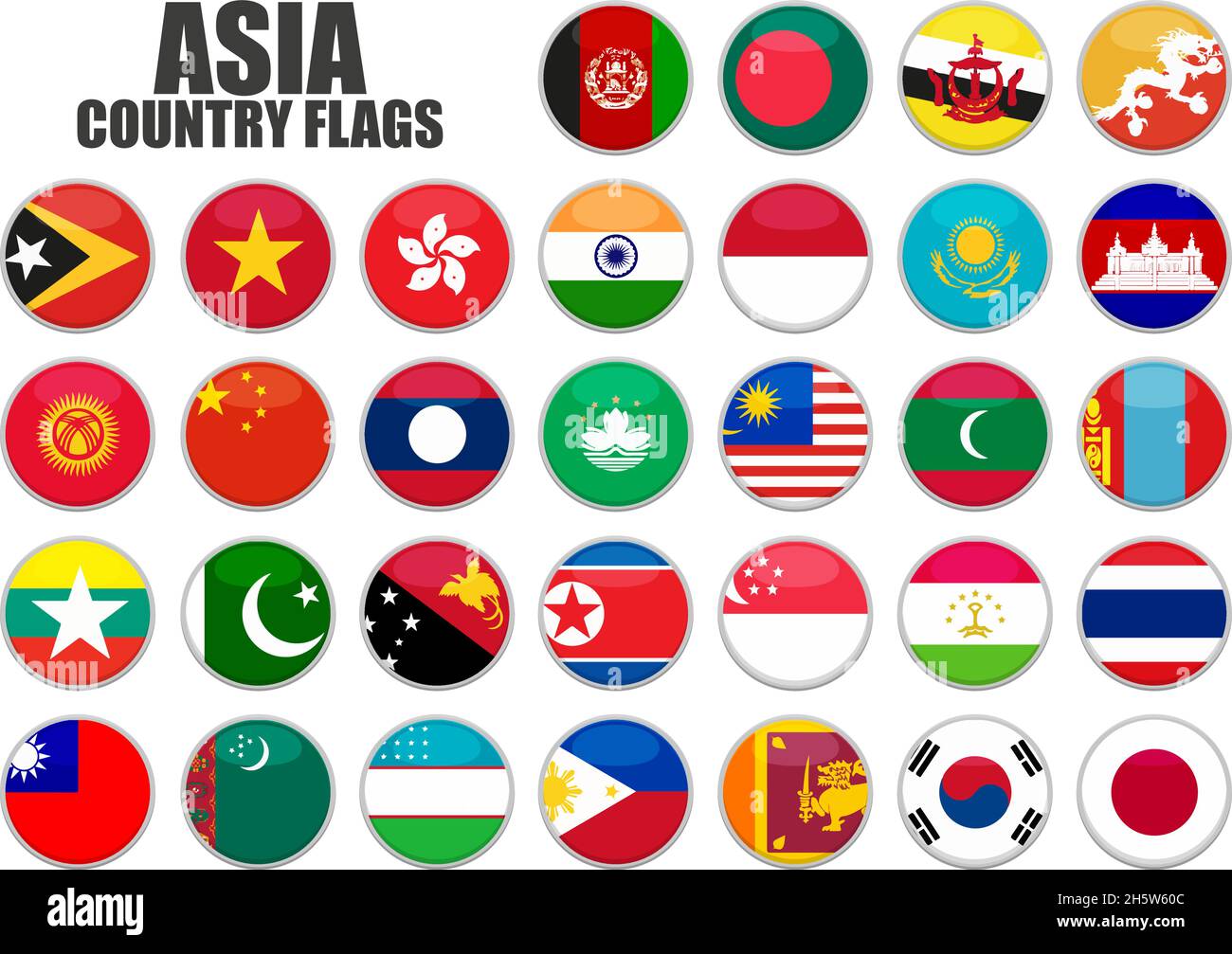 web buttons with asia country flags in flat Stock Vector