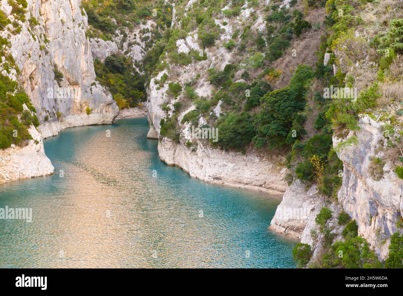 The Verdon Gorge (French: Gorges du Verdon) is a famous river canyon located in the Provence-Alpes-Côte d'Azur region of Southeastern France. Stock Photo