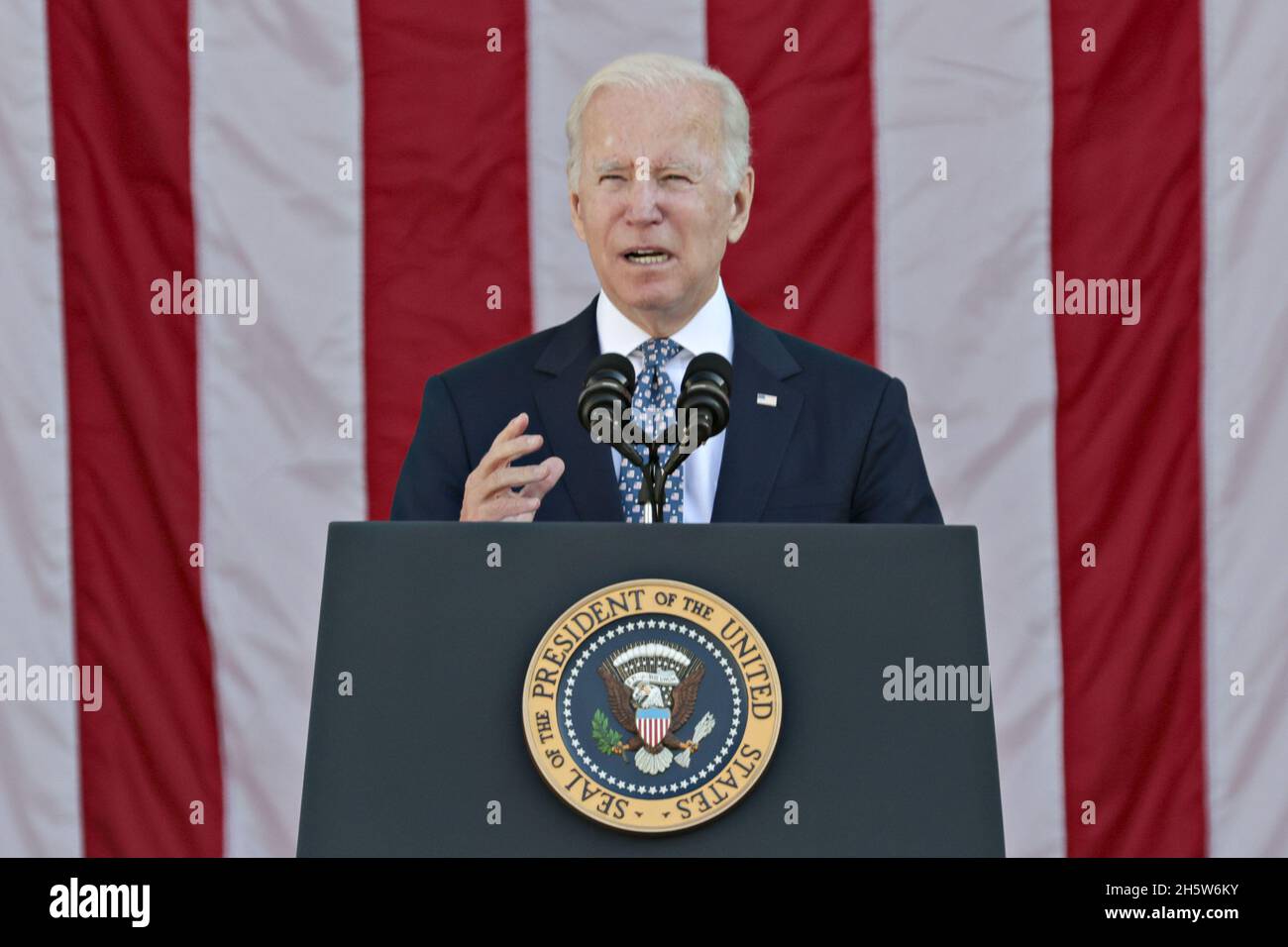 Arlington, USA. 11th Nov, 2021. President Joe Biden speaks at a ...