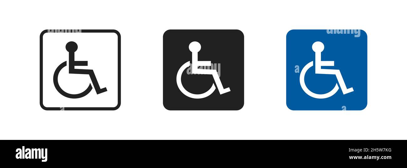 Disabled set vector icon in flat style. Handicap line symbol. Disable blue logo on white background. Stock Vector