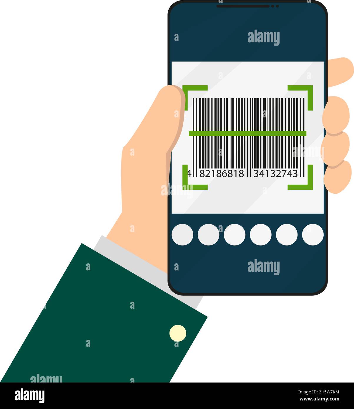 hand with phone barcode scanner in flat style Stock Vector