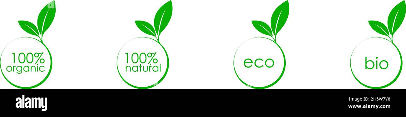 Nature, ecology, eco friendly and bio set icon in flat. Green logo isolated emblem. Vector illustration Stock Vector