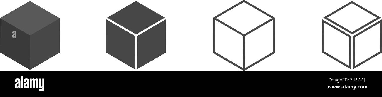 Cube set isolated vector icon. 3D box in different styles. Black block ...
