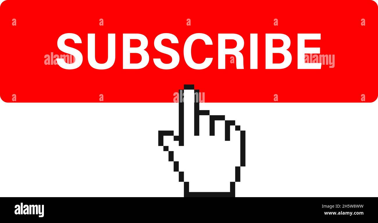 Subscribe channel red button with mouse arrow on white backdrop. Vector ...