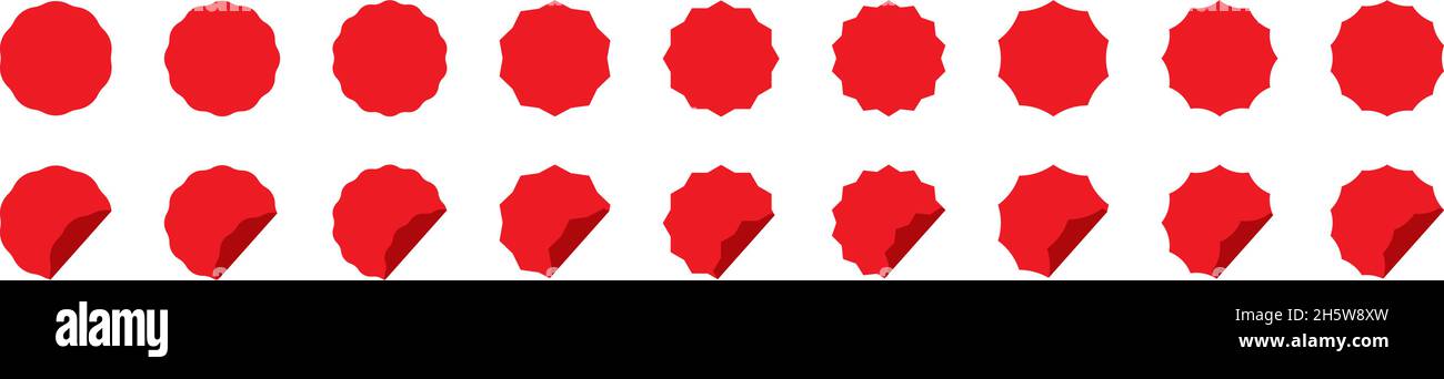 Sunburst badges for sale label red set icon. Vector isolated flat ...