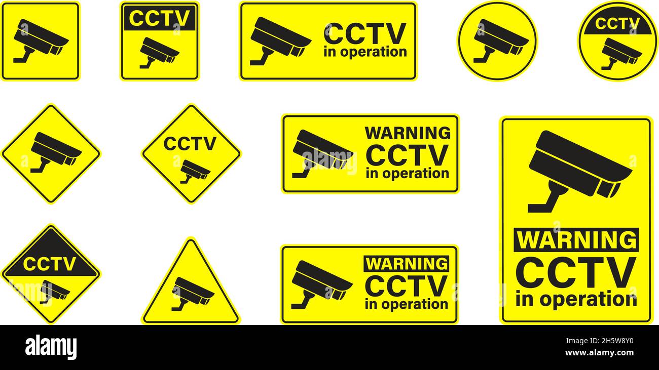 CCTV set flat banners on white background. Securiti technology system vector illustration Stock Vector