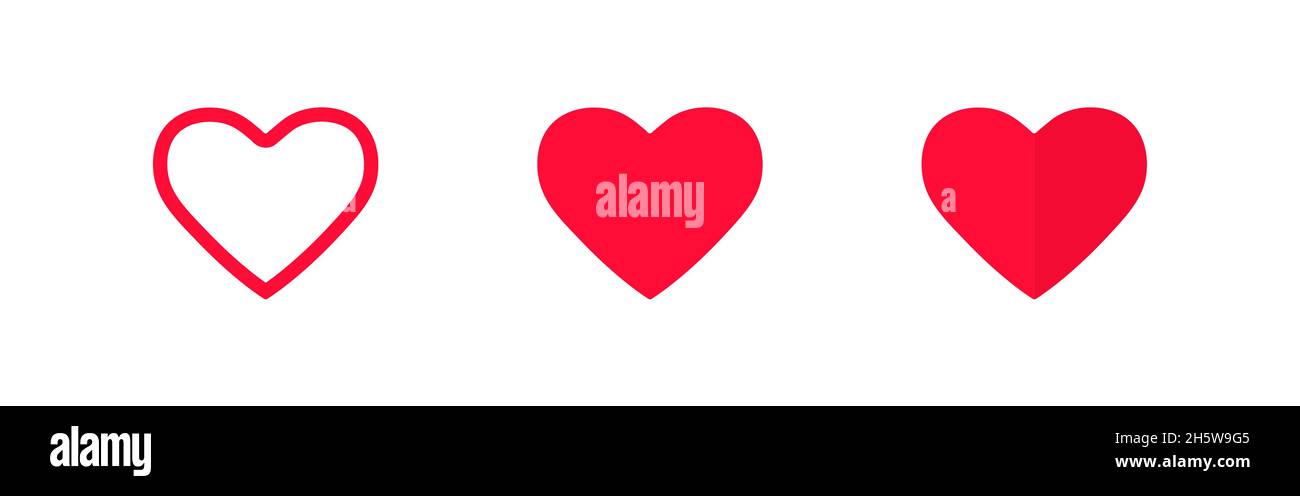 Heart love set red icons. Flat simple design. Vector isolated ...