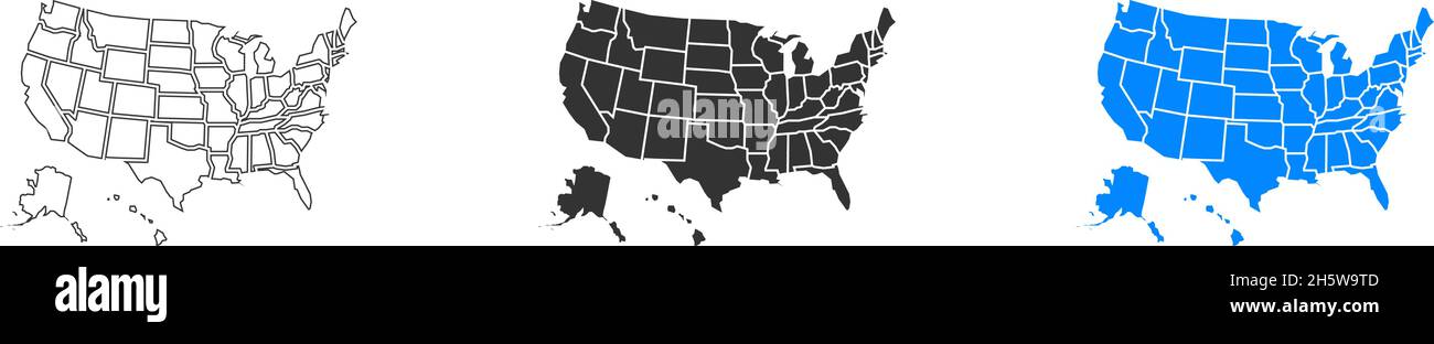 States of America set map. Blank similar USA. Flat vector isolated illustration Stock Vector