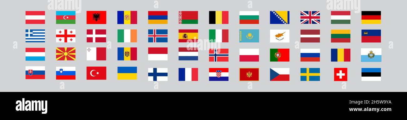 European country flag. 48 national flags. Vector set isolated icons Stock Vector