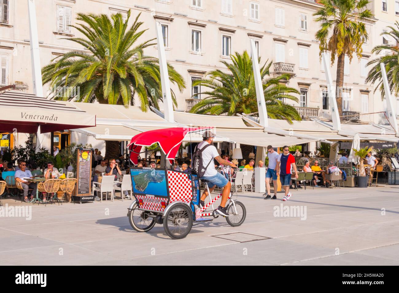 Rickshaw, Riva, seaside promenade in front of old town, Split, Croatia Stock Photo