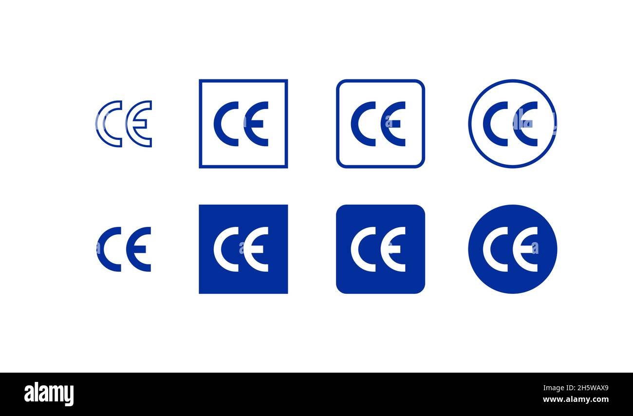 Euro mark CE set icon. European certificate. Vector flat illustration Stock Vector