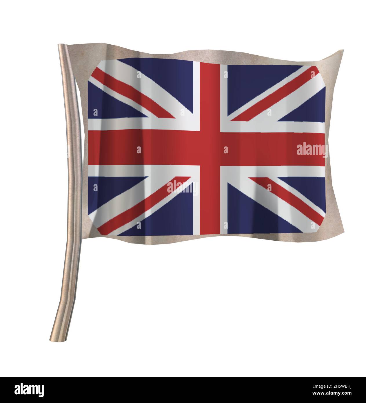United Kingdom Shiny Metal Flag with Pole Stock Vector