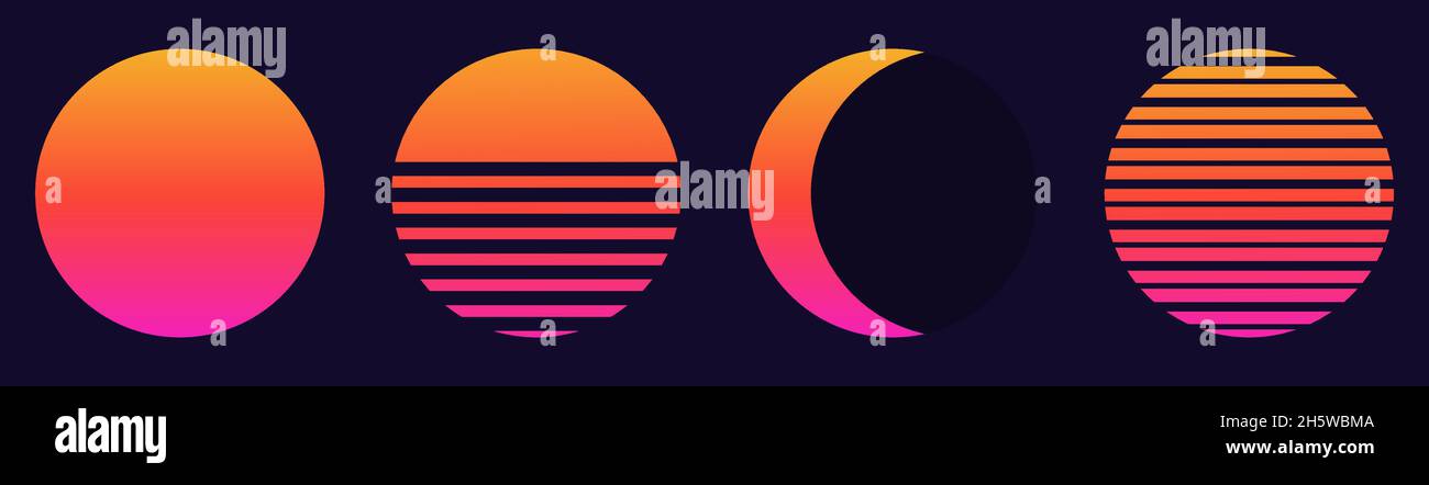 80s retro sunset. Vector illustration isolated on black background Stock Vector