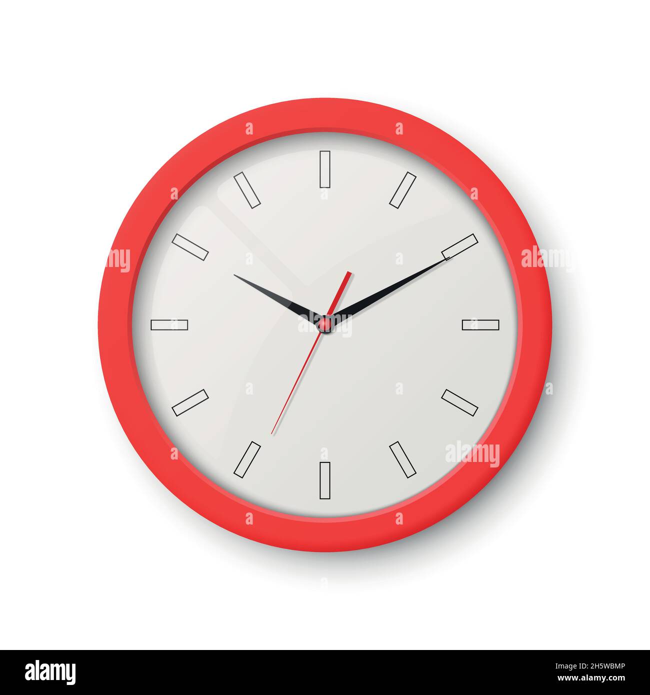 Vector 3d Realistic Red Wall Office Clock Isolated on White. White Dial ...