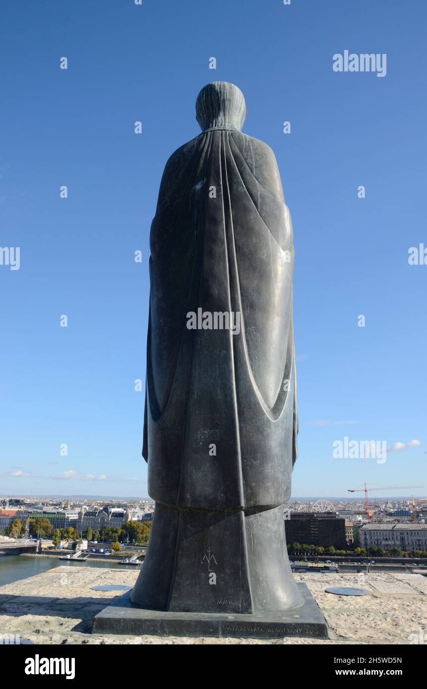 Budapest, Hungary October 22, 2021 Back of bronze statue of the