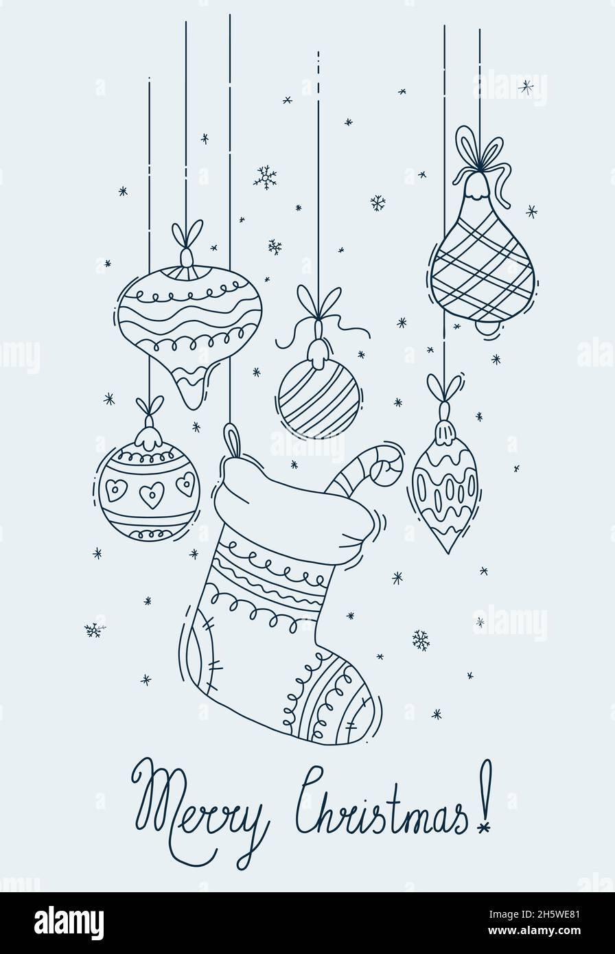 Hand drawn Christmas card. Merry Christmas and New Year typography. Cute  holidays greeting card, invitation, poster and templates. Black and white Christmas  card. Vector illustration Stock Vector Image & Art - Alamy