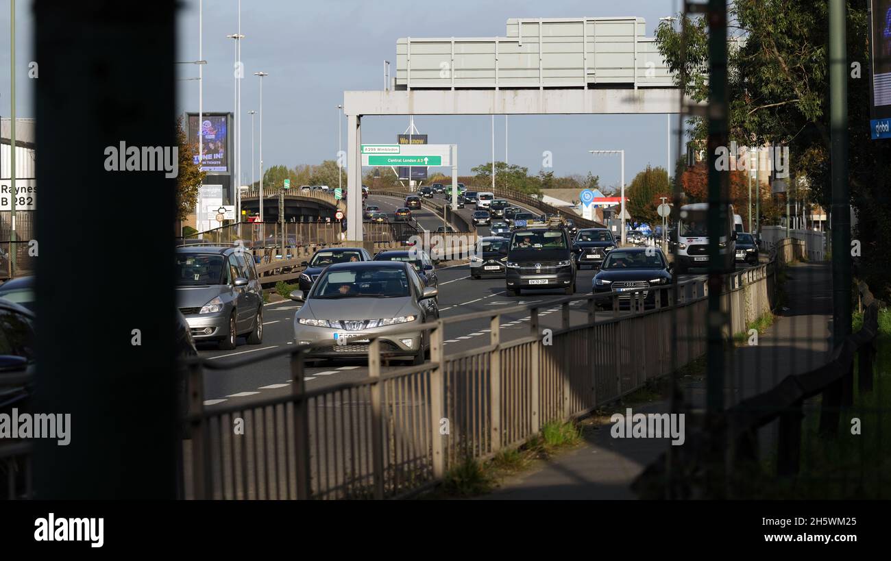Heavy Traffic on the A3 Bypass driving towards New Malden. Greater  London England UK Stock Photo
