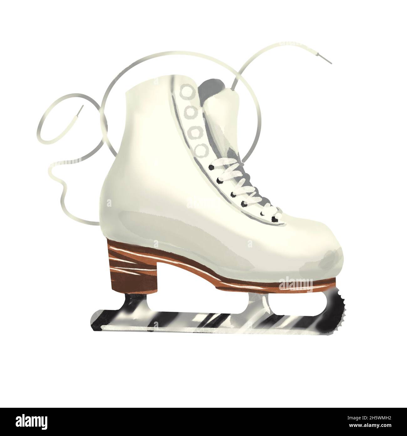 Watercolor skates for ice skating. Winter decor Stock Photo