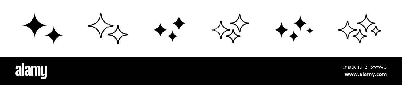 Star icon set, vector illustration of stars sparkle bright symbol flat and outline style. Stock Vector