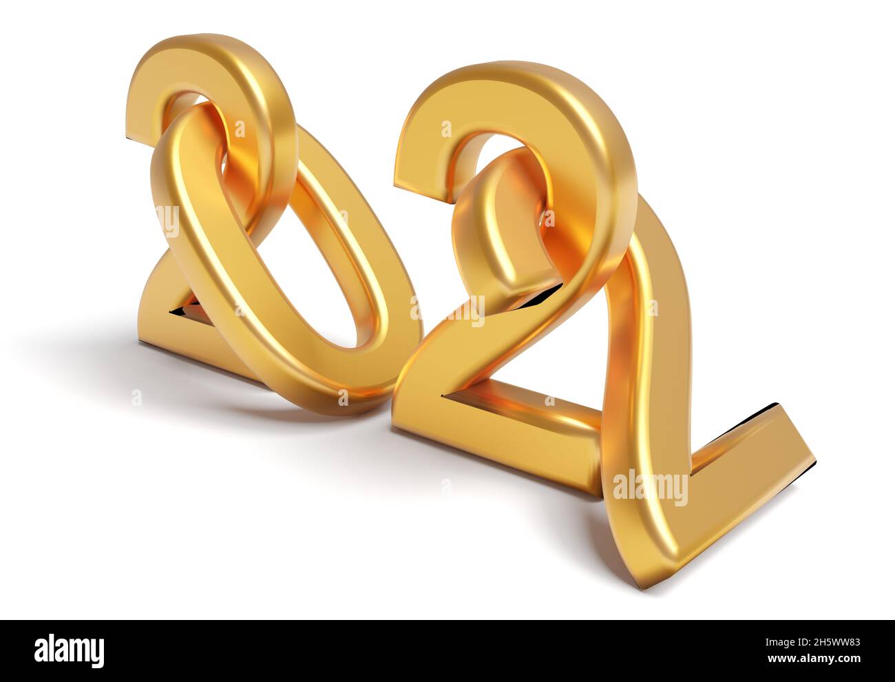 Gold numbers of New Year 2022 with shadow. 3d rendering Stock Photo