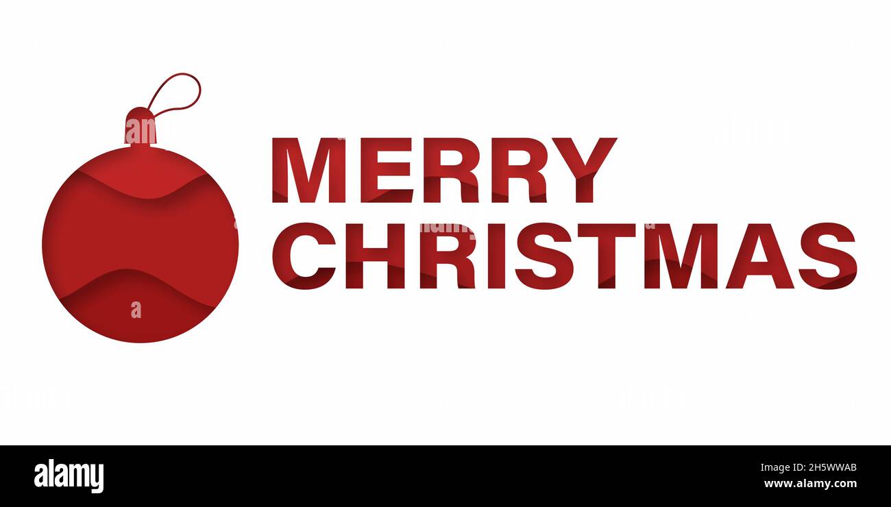 Merry Christmas red papercut ball background. Paper cut vector x-mas ...