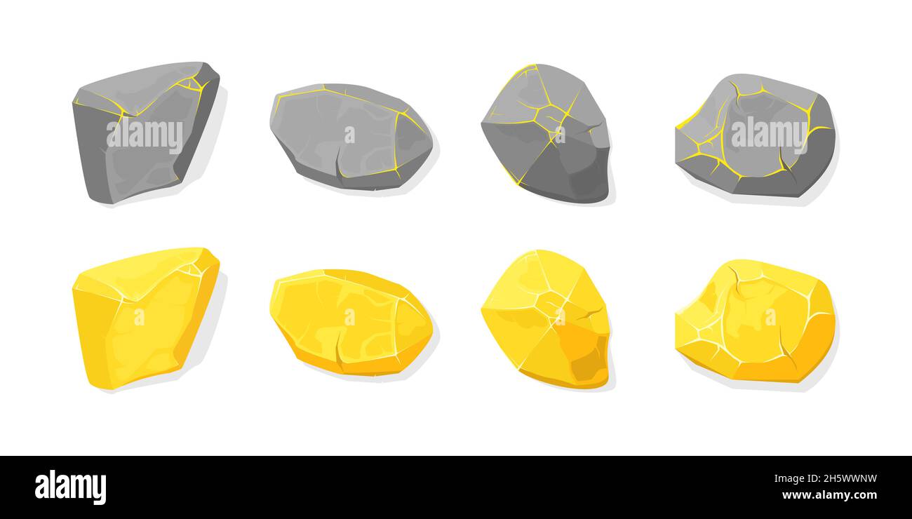 Golden ore stone nugget vector illustration. Gold rock gem, jewel