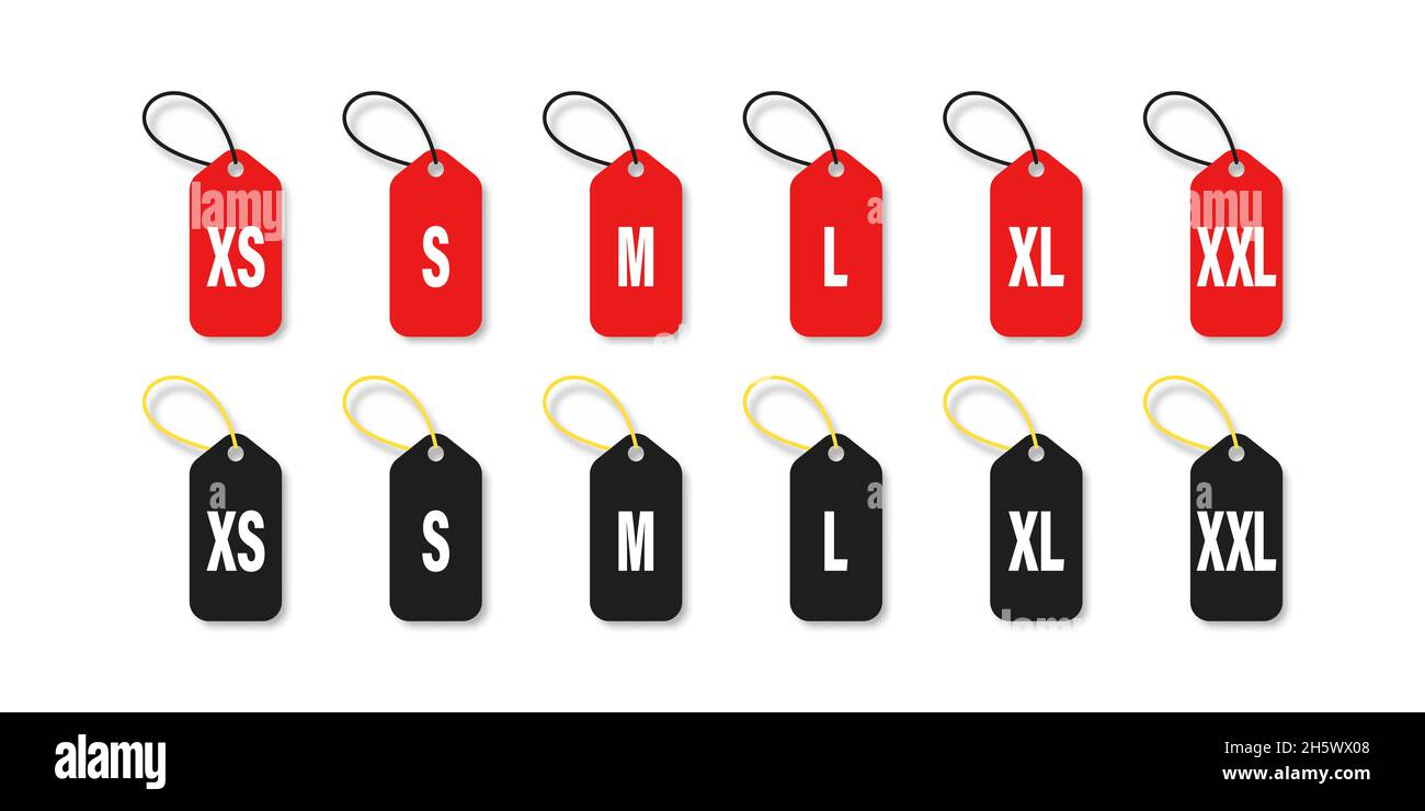 Clothing size label set. XS, S, M, L, XL, XXL cloth tags collection
