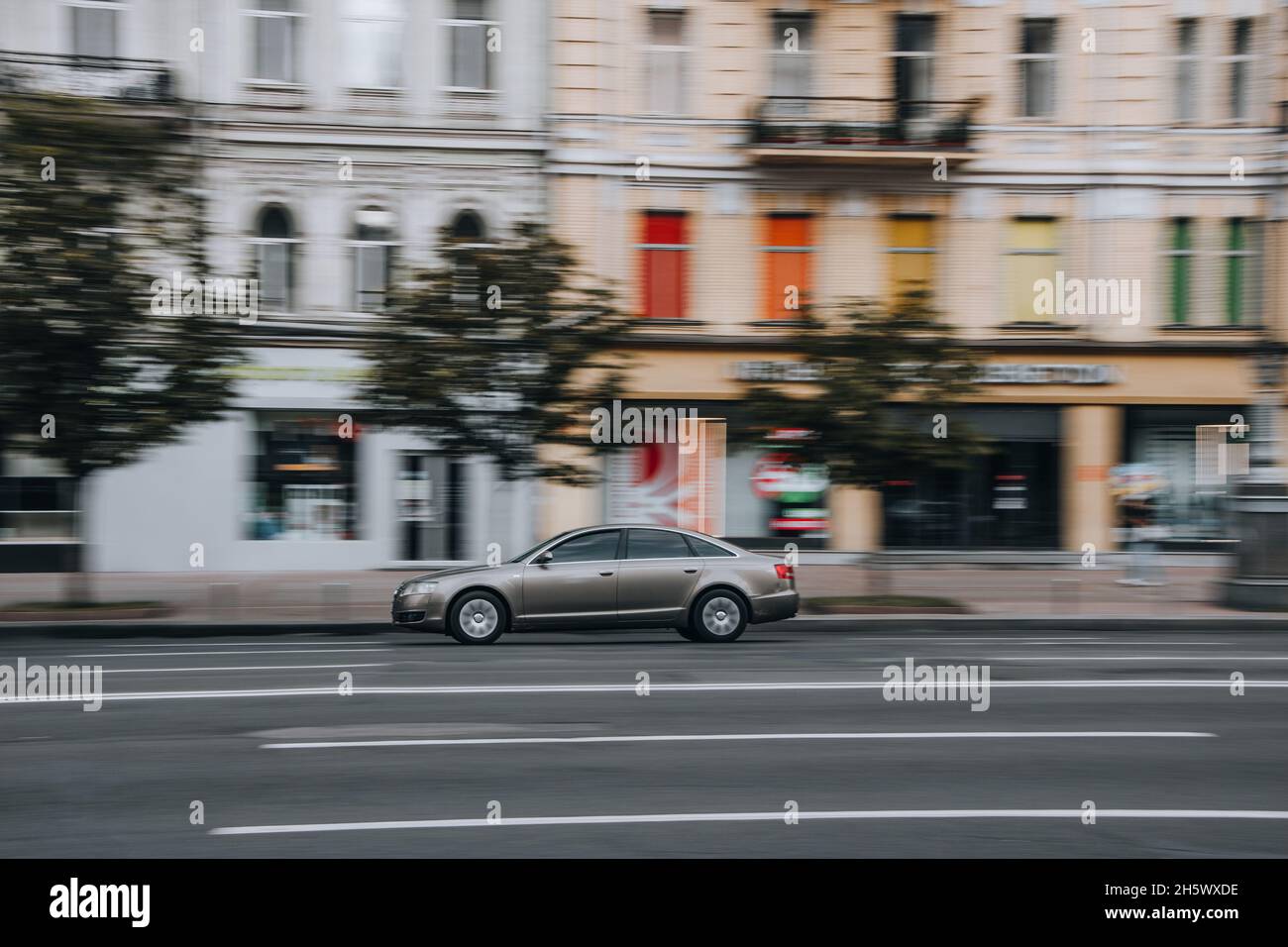 Ukraine, Kyiv - 2 June 2021: Audi A6 car moving on the street. Editorial Stock Photo