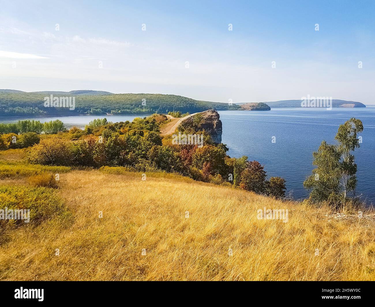 Beautiful landscape with the river Volga in Russia in sunny day Stock Photo