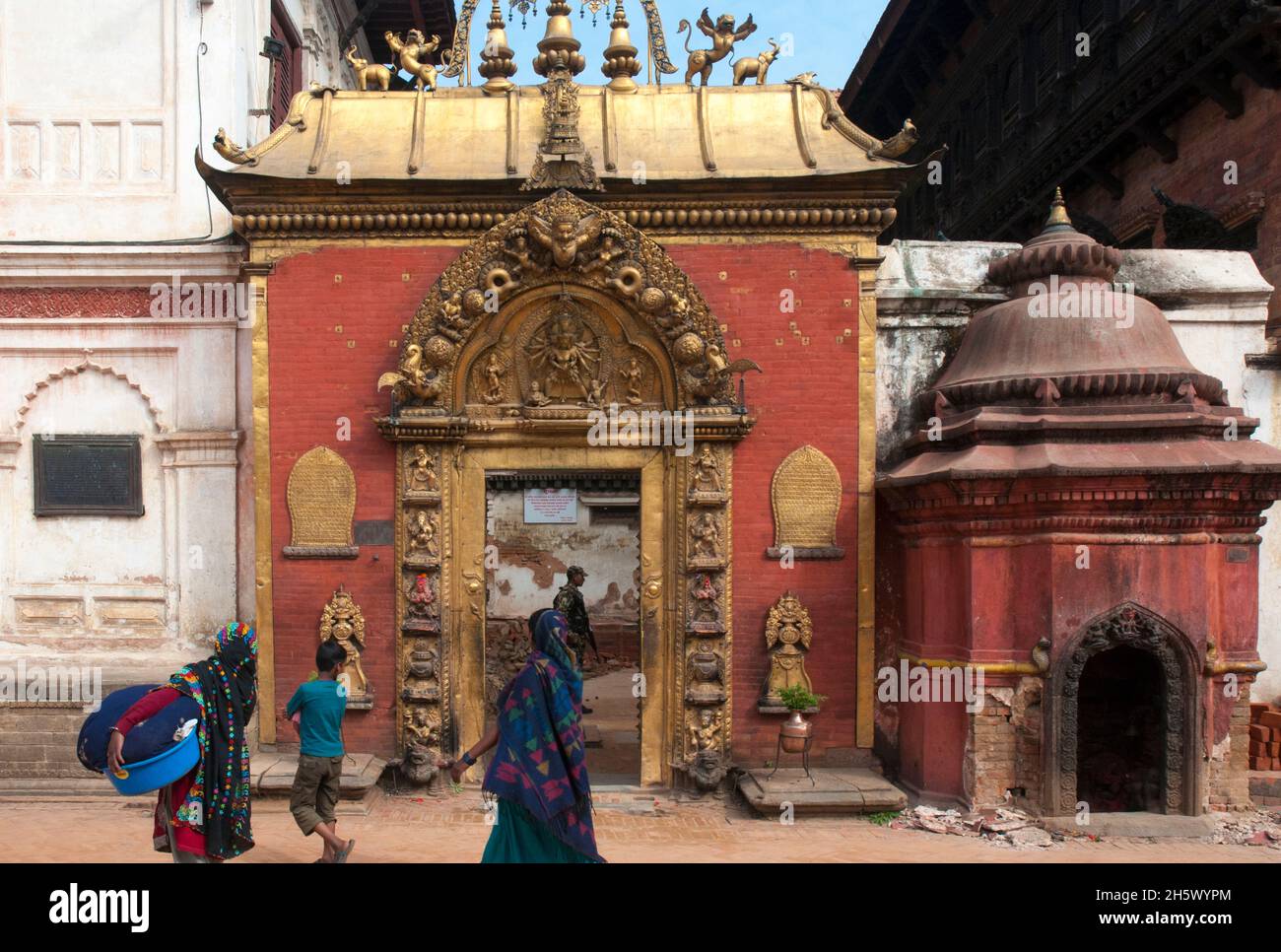 Golden Gate (Sun Dhoka) of the 55 Windowed Palace on Durbar Square, Bhaktapur, Kathmandu Valley Stock Photo