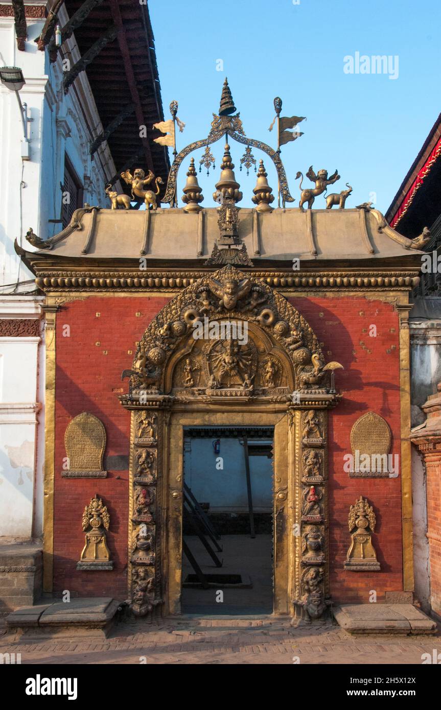 Golden Gate (Sun Dhoka) of the 55 Windowed Palace at Durbar Square, Bhaktapur, Kathmandu Valley Stock Photo
