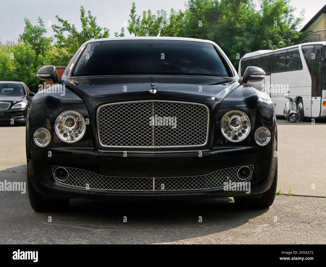 Kiev, Ukraine 12. June 2011. Black luxury car Bentley Mulsanne. New