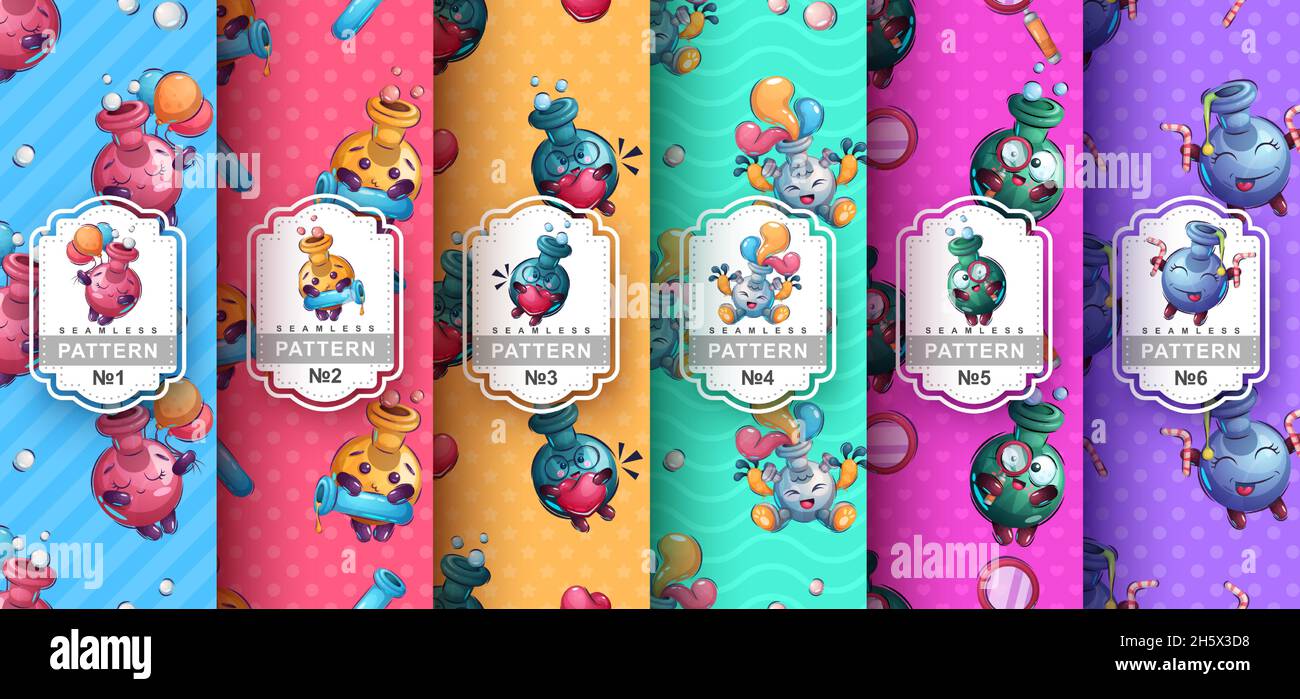 Cute flask - set seamless pattern Stock Vector