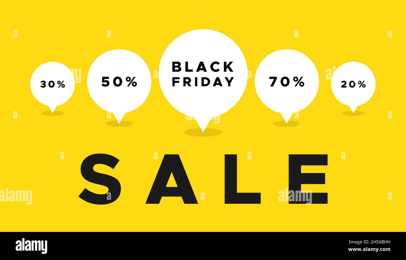 Black Friday and percents off inside speech bubbles. Vector illustration, flat design Stock Vector