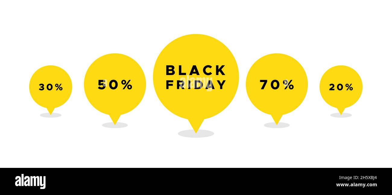 Black Friday and percents off inside speech bubbles. Vector illustration, flat design Stock Vector