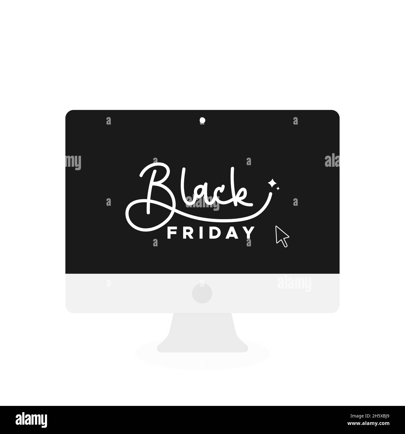 Black Friday lettering in screen desktop and mouse pointer. Concept of online shopping, web purchases, digital business. Vector illustration, flat des Stock Vector