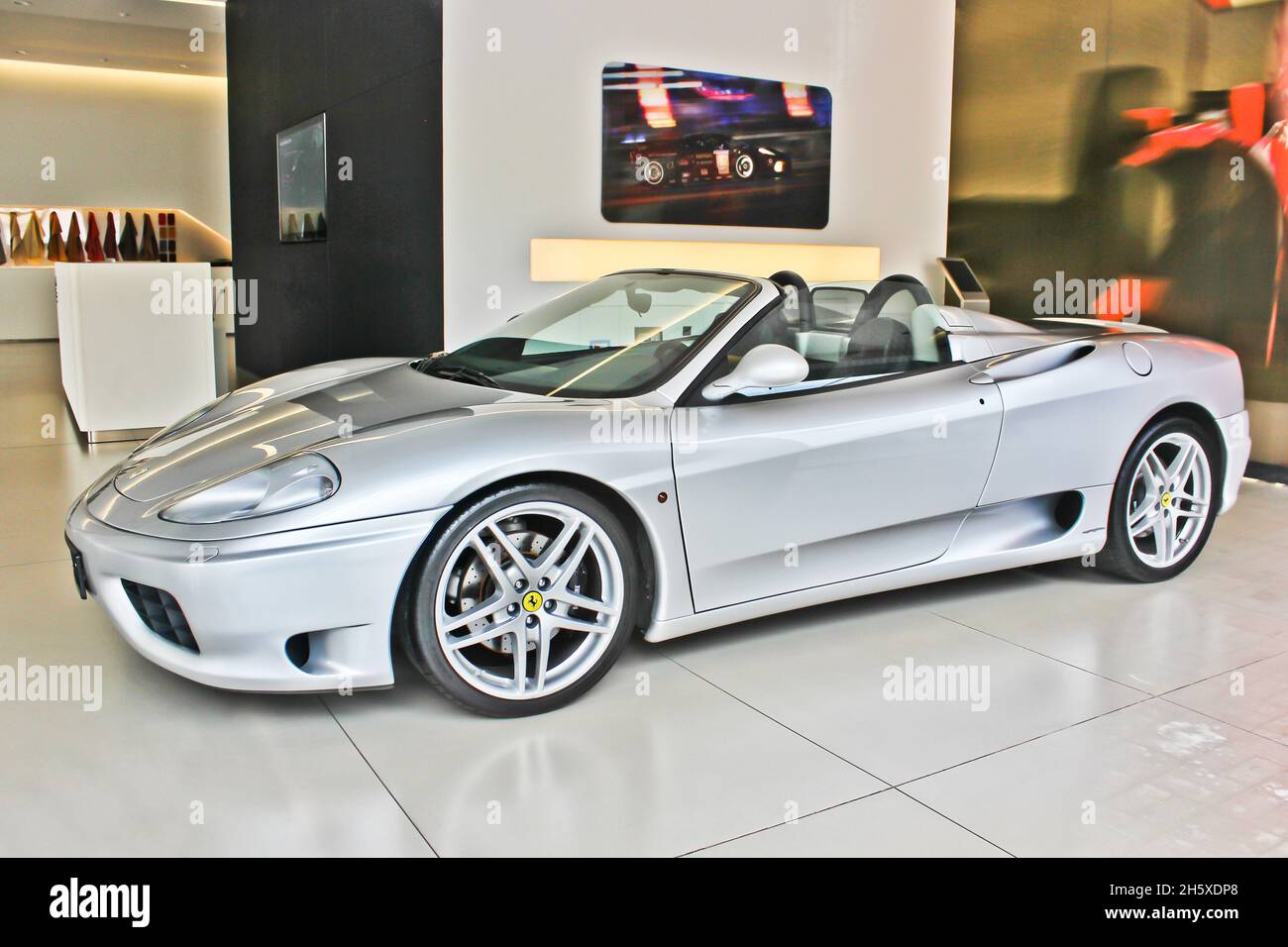 Kiev, Ukraine August 24, 2012 Gray Ferrari 360 Modena Spider. New car. Car for sale Stock