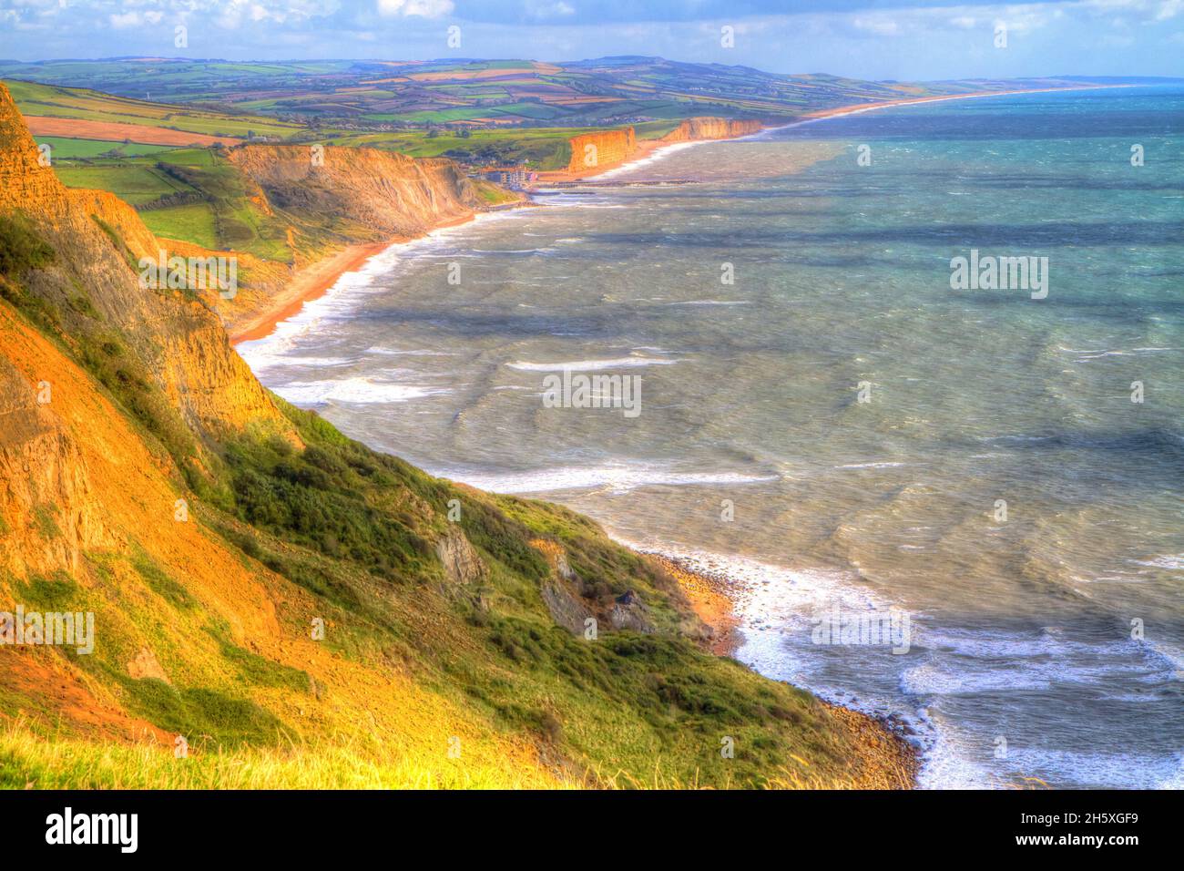 Jurassic coast Dorset view to West Bay and Chesil beach England UK Stock Photo