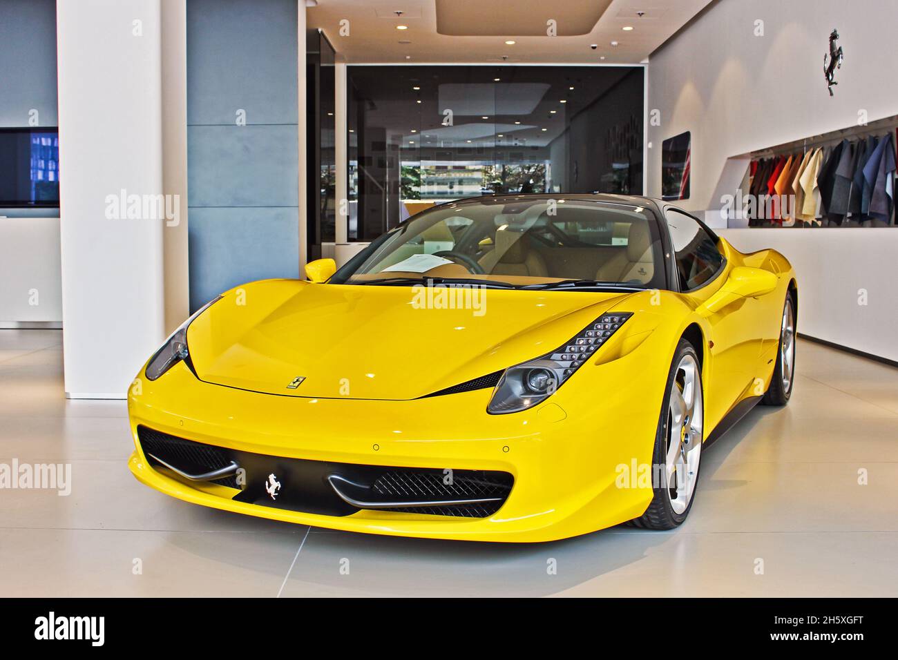 Kiev, Ukraine July 31, 2011 Ferrari 458 Italia. Yellow and black