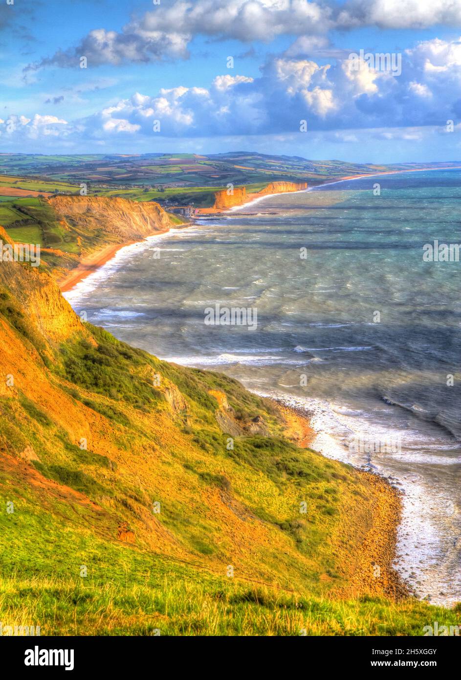 Jurassic coast Dorset view to West Bay and Chesil beach England UK Stock Photo