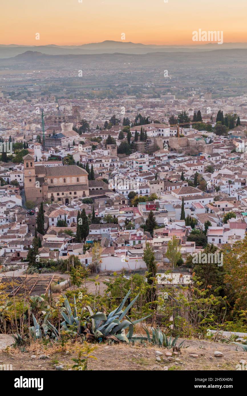 Aerial view of Granada during the sunset, Spain Stock Photo - Alamy