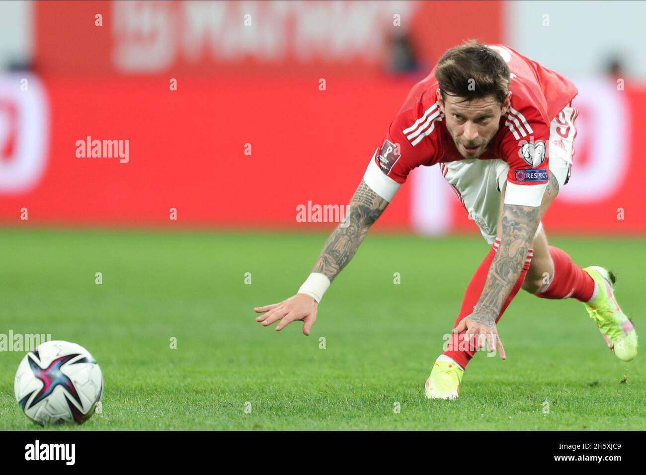 St Petersburg, Russia. 11th Nov, 2021. SAINT PETERSBURG, RUSSIA - NOVEMBER 11: Fedor Smolov of Russia National Team during the World Cup 2022 Qualifying match between Russia and Cyprus at Gazprom Arena on November 11, 2021 in Saint Petersburg, Russia (Photo by Anatoliy Medved/Orange Pictures) Credit: Orange Pics BV/Alamy Live News Stock Photo