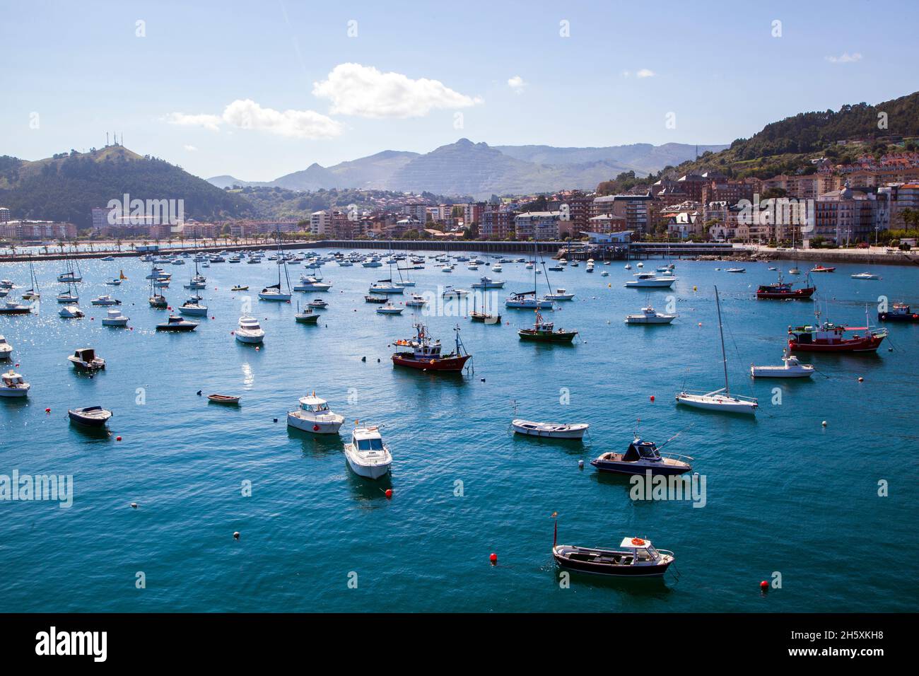 Boats in the the harbour at the Spanish seaport and seaside holiday resort of Castro Urdiales Cantabria on the Cantabrian coast Northern  Spain Stock Photo
