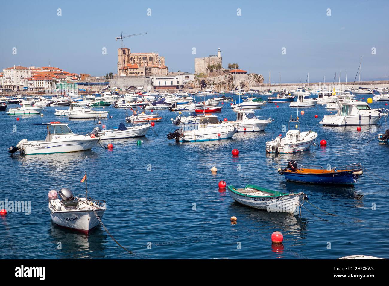 Boats in the the harbour at the Spanish seaport and seaside holiday resort of Castro Urdiales Cantabria on the Cantabrian coast Northern  Spain Stock Photo