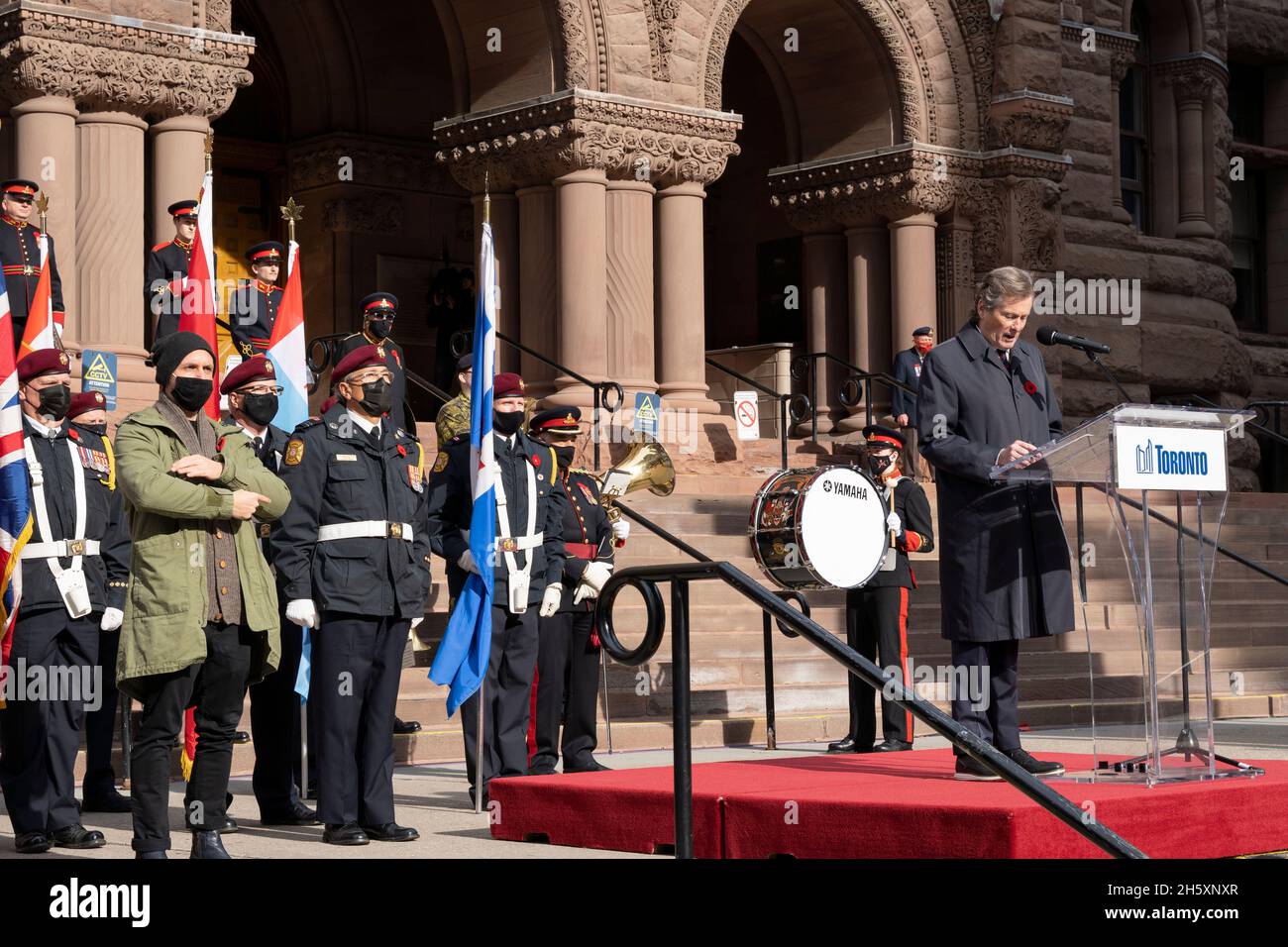 Toronto Mayor John Tory speaks during Remembrance Day Ceremony, Old City Hall, November 11 2021, Canada Stock Photo