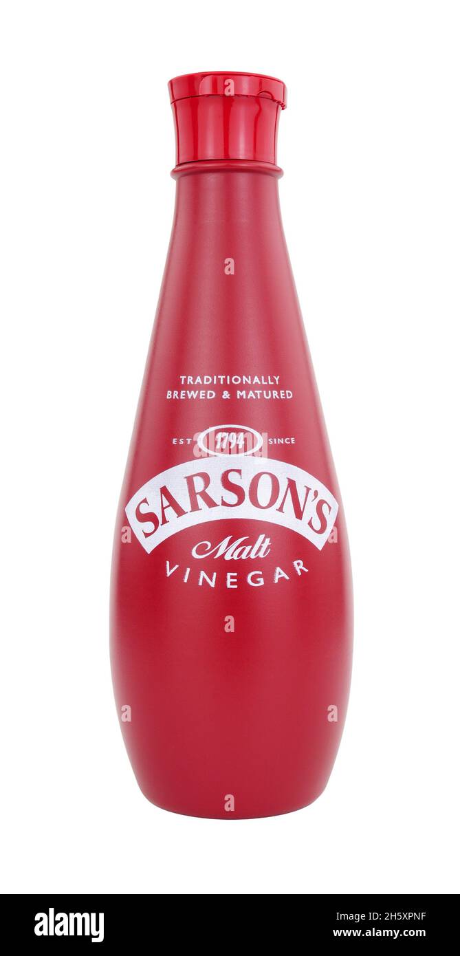 Sarson's traditional brewed malt vinegar in a red plastic flip top