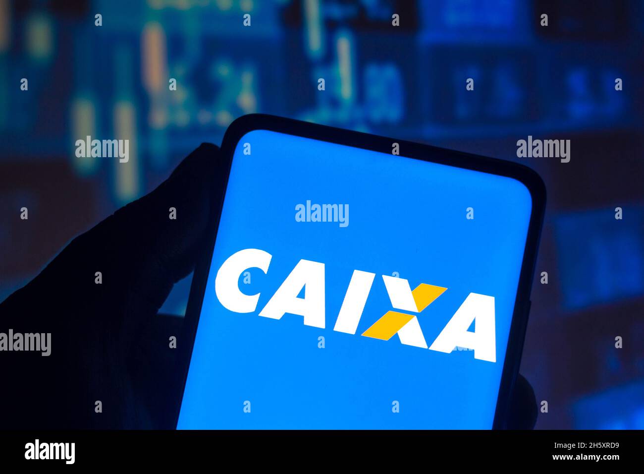 In this photo illustration the Caixa Econômica Federal (CEF) logo is seen displayed on a smartphone screen. Stock Photo
