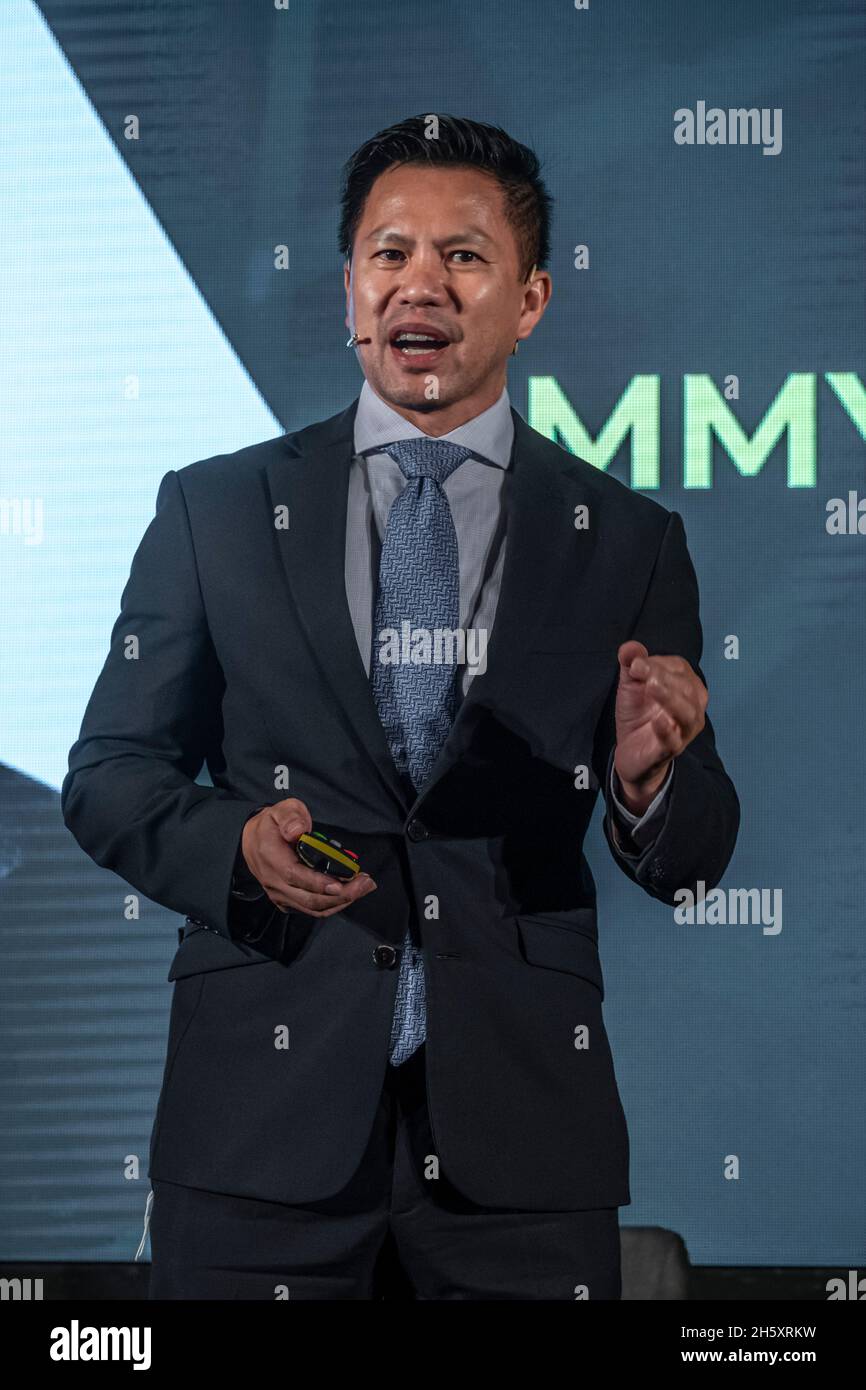 Barcelona, Spain. 11th Nov, 2021. Jimmy Nguyen, founding President at  Bitcoin Association speaks during the conference.At the annual framework of  Democracy4All, Blockchain For Governance has taken place in Barcelona with  conferences by
