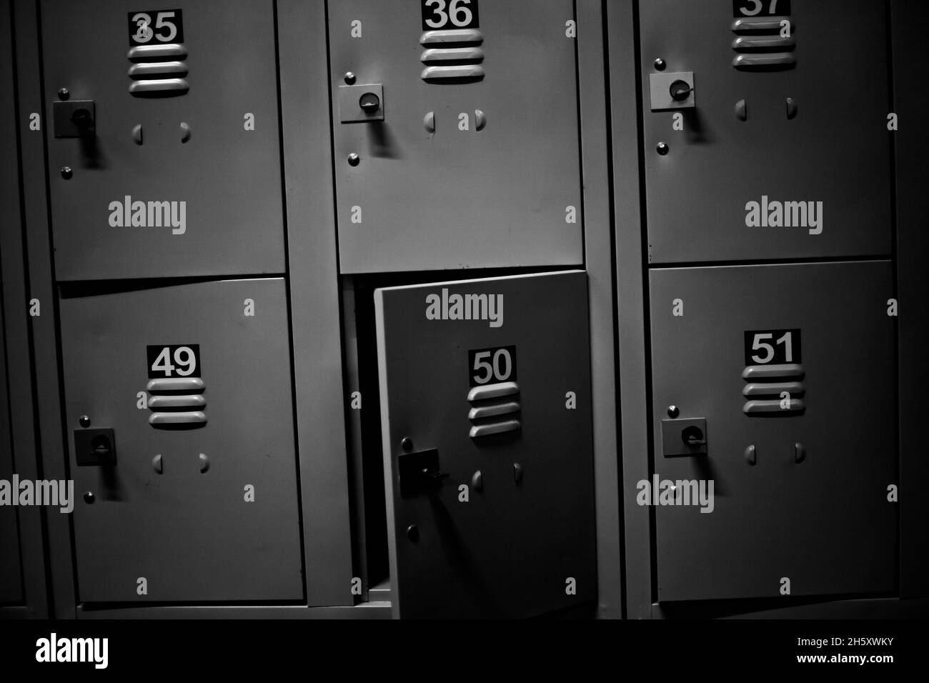 row of lockers with dramatic lighting Stock Photo