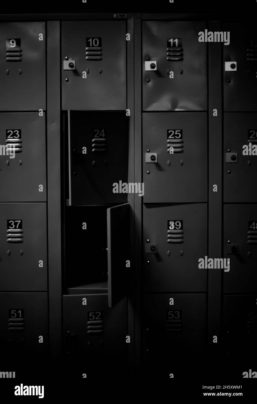 row of lockers with dramatic lighting Stock Photo
